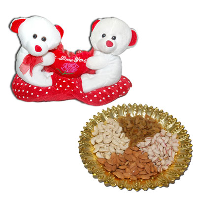 "Valentine Teddies BST 10237, Dryfruit Thali - Click here to View more details about this Product